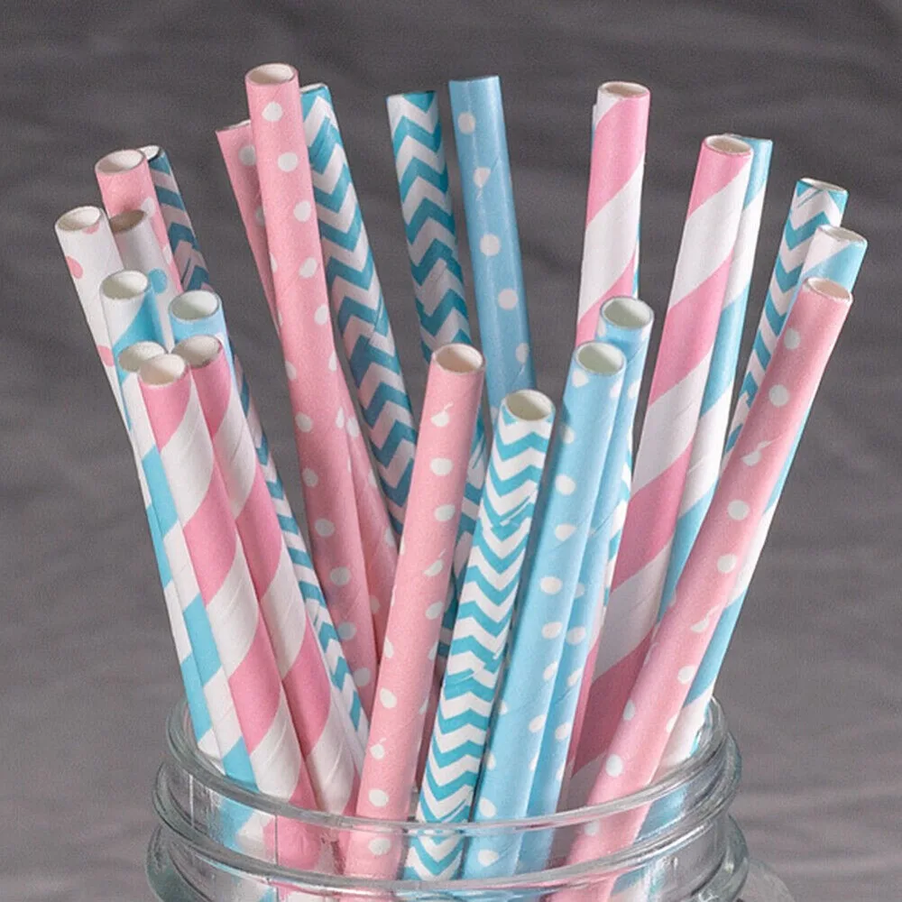 Paper Straw Color - 100 شفاطات ورقية معبأة بالجملة، لون